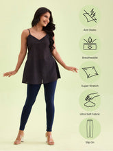 Load image into Gallery viewer, Go Colors Dark Navy Cotton Stretch Ankle Length Leggings
