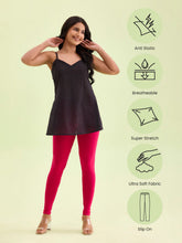 Load image into Gallery viewer, Go Colors Dark Pink Cotton Stretch Ankle Length Leggings

