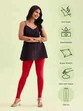 Load image into Gallery viewer, Go Colors Dark Red Cotton Stretch Ankle Length Leggings
