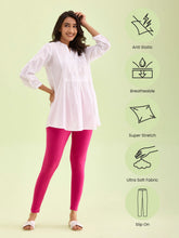 Load image into Gallery viewer, Go Colors Dark Rose Cotton Stretch Ankle Length Leggings
