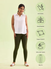 Load image into Gallery viewer, Go Colors Dark Olive Cotton Stretch Ankle Length Leggings
