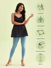 Load image into Gallery viewer, Go Colors Dusty Blue Cotton Stretch Ankle Length Leggings

