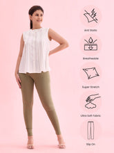 Load image into Gallery viewer, Go Colors Dusty Green Cotton Stretch Ankle Length Leggings
