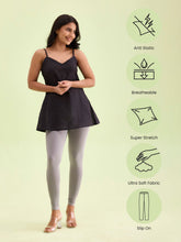 Load image into Gallery viewer, Go Colors Ebony Grey Cotton Stretch Ankle Length Leggings

