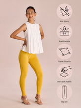 Load image into Gallery viewer, Go Colors Golden Yellow Cotton Stretch Ankle Length Leggings
