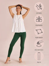 Load image into Gallery viewer, Go Colors Golf Green Cotton Stretch Ankle Length Leggings
