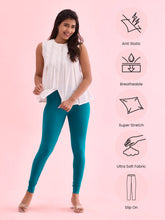 Load image into Gallery viewer, Go Colors Jade Green Cotton Stretch Ankle Length Leggings
