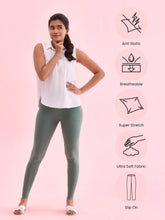 Load image into Gallery viewer, Go Colors Leaf Green Cotton Stretch Ankle Length Leggings
