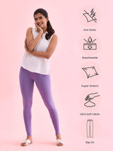 Load image into Gallery viewer, Go Colors Lilac Cotton Stretch Ankle Length Leggings
