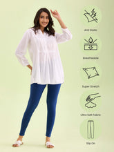 Load image into Gallery viewer, Go Colors Light Ink Blue Cotton Stretch Ankle Length Leggings
