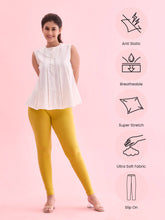 Load image into Gallery viewer, Go Colors Light Lime Cotton Stretch Ankle Length Leggings
