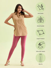 Load image into Gallery viewer, Go Colors Light Wine Cotton Stretch Ankle Length Leggings
