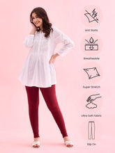 Load image into Gallery viewer, Go Colors Maroon Cotton Stretch Ankle Length Leggings
