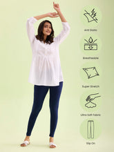 Load image into Gallery viewer, Go Colors Navy Cotton Stretch Ankle Length Leggings
