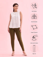 Load image into Gallery viewer, Go Colors Olive Green Cotton Stretch Ankle Length Leggings
