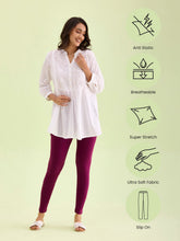 Load image into Gallery viewer, Go Colors Plum Cotton Stretch Ankle Length Leggings
