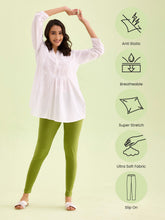 Load image into Gallery viewer, Go Colors Pista Green Cotton Stretch Ankle Length Leggings
