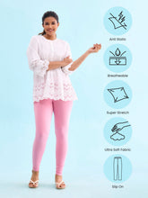 Load image into Gallery viewer, Go Colors Rose Cotton Stretch Ankle Length Leggings

