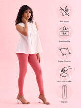 Load image into Gallery viewer, Go Colors Rusty Pink Cotton Stretch Ankle Length Leggings
