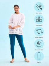 Load image into Gallery viewer, Go Colors Turquoise Blue Cotton Stretch Ankle Length Leggings
