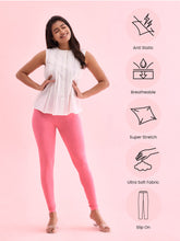 Load image into Gallery viewer, Go Colors Young Pink Cotton Stretch Ankle Length Leggings
