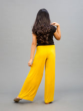 Load image into Gallery viewer, Go Colors Golden Yellow Viscose Stretch Knit Palazzo
