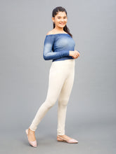 Load image into Gallery viewer, Go Colors Ecru Cotton Stretch  Ankle Length Leggings
