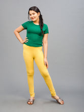 Load image into Gallery viewer, Go Colors Bright Yellow Cotton Stretch  Ankle Length Leggings
