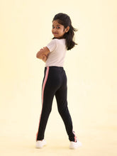 Load image into Gallery viewer, Go Colors Black Cotton Stretch  Side Stripes Active Leggings
