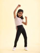 Load image into Gallery viewer, Go Colors Black Cotton Stretch  Side Stripes Active Leggings
