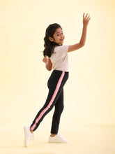 Load image into Gallery viewer, Go Colors Black Cotton Stretch  Side Stripes Active Leggings
