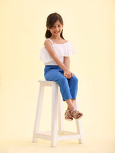 Load image into Gallery viewer, Go Colors Light Jean Cotton Stretch  Cropped Leggings
