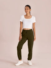 Load image into Gallery viewer, Go Colors Dark Olive Cotton Stretch Casual Joggers
