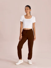 Load image into Gallery viewer, Go Colors Dark Brown Cotton Stretch Casual Joggers
