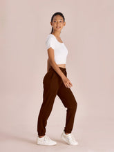 Load image into Gallery viewer, Go Colors Dark Brown Cotton Stretch Casual Joggers
