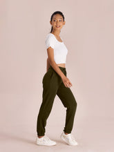 Load image into Gallery viewer, Go Colors Dark Olive Cotton Stretch Casual Joggers
