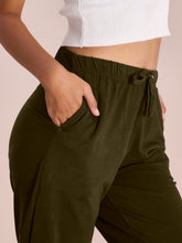 Load image into Gallery viewer, Go Colors Dark Olive Cotton Stretch Casual Joggers
