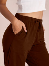 Load image into Gallery viewer, Go Colors Dark Brown Cotton Stretch Casual Joggers
