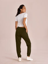 Load image into Gallery viewer, Go Colors Dark Olive Cotton Stretch Casual Joggers
