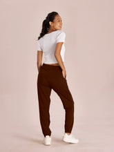 Load image into Gallery viewer, Go Colors Dark Brown Cotton Stretch Casual Joggers
