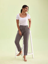 Load image into Gallery viewer, Go Colors Medium Grey Crepe Tapered Trouser
