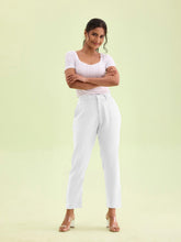 Load image into Gallery viewer, Go Colors White Crepe Tapered Trouser
