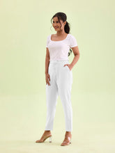 Load image into Gallery viewer, Go Colors White Crepe Tapered Trouser

