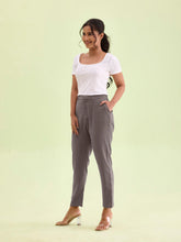 Load image into Gallery viewer, Go Colors Medium Grey Crepe Tapered Trouser
