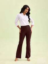 Load image into Gallery viewer, Go Colors Dark Wine Cotton Stretch Flared Pant
