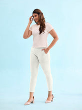 Load image into Gallery viewer, Go Colors Cream Poly Stretch Suede Tregging
