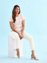 Load image into Gallery viewer, Go Colors Cream Poly Stretch Suede Tregging
