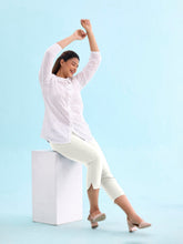 Load image into Gallery viewer, Go Colors Cream Cotton Cropped Pencil Pant
