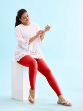 Load image into Gallery viewer, Go Colors Bright Red Drop Needle Fabric Rib Leggings
