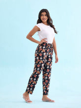 Load image into Gallery viewer, Go Colors Black Woven Viscose Printed Lounge Pants
